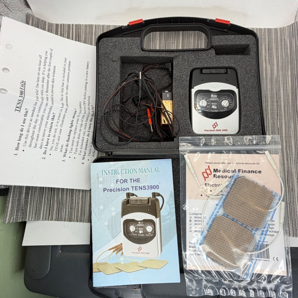 Precision TENS 3900 Dual Channel Unit Muscle Stimulator Kit with Case & Pads